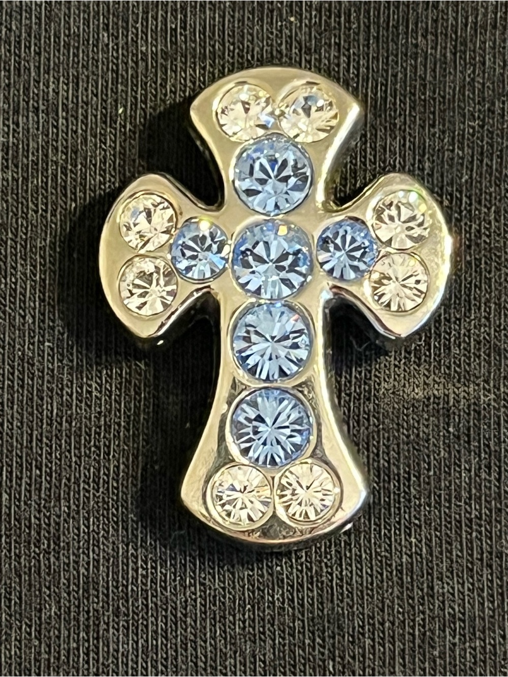 B.B. Simon Silver Cross Pendant with Blue and Clear Stones - Picture 2 of 6